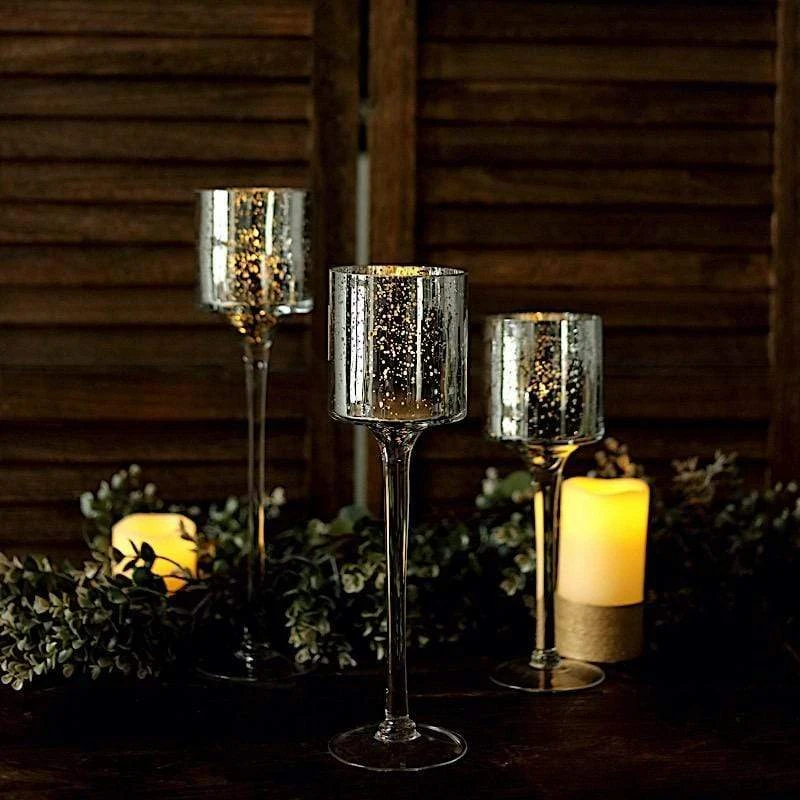 3 Long Stem Mercury Glass Vases Candle Holders 13 3 Long Stem Mercury Glass Vases Candle Holders - Image 12