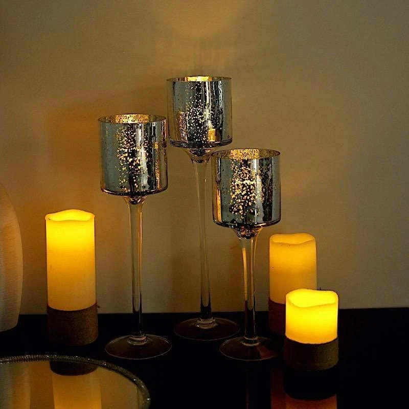 3 Long Stem Mercury Glass Vases Candle Holders 12 3 Long Stem Mercury Glass Vases Candle Holders - Image 11