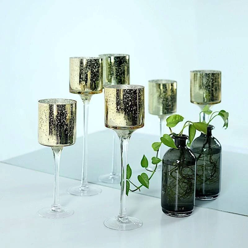 3 Long Stem Mercury Glass Vases Candle Holders 7 3 Long Stem Mercury Glass Vases Candle Holders - Image 6