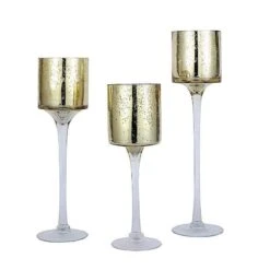 3 Long Stem Mercury Glass Vases Candle Holders
