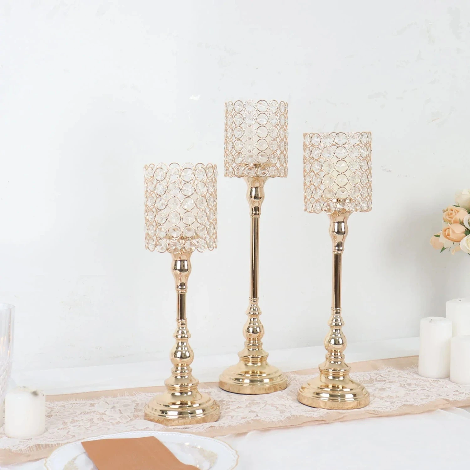 3 Metal Goblet With Acrylic Beads Votive Candle Holders Centerpieces - Gold 10 3 Metal Goblet With Acrylic Beads Votive Candle Holders Centerpieces - Gold - Image 8