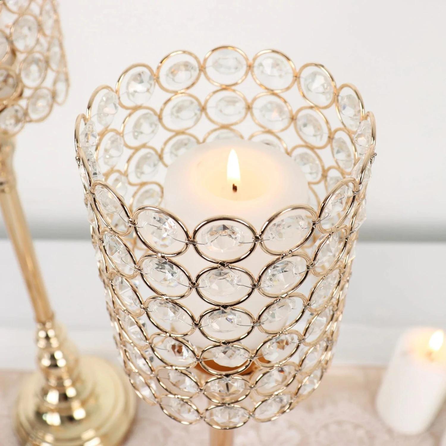 3 Metal Goblet With Acrylic Beads Votive Candle Holders Centerpieces - Gold 6 3 Metal Goblet With Acrylic Beads Votive Candle Holders Centerpieces - Gold - Image 4