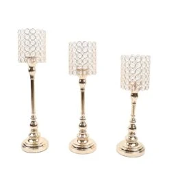 3 Metal Goblet With Acrylic Beads Votive Candle Holders Centerpieces - Gold