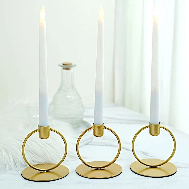 3 Metal Ring Taper Candle Holders With Round Base - Gold 11 3 Metal Ring Taper Candle Holders With Round Base - Gold - Image 9