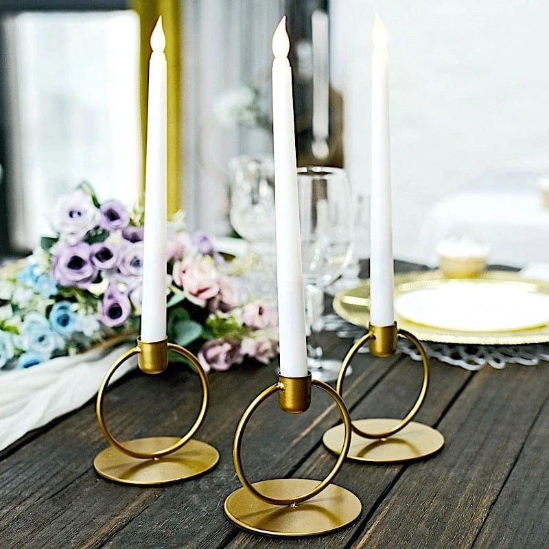 3 Metal Ring Taper Candle Holders With Round Base - Gold 7 3 Metal Ring Taper Candle Holders With Round Base - Gold - Image 5