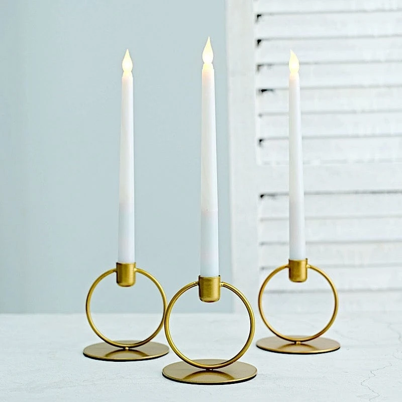 3 Metal Ring Taper Candle Holders With Round Base - Gold 9 3 Metal Ring Taper Candle Holders With Round Base - Gold - Image 7