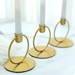 3 Metal Ring Taper Candle Holders With Round Base - Gold 18 3 Metal Ring Taper Candle Holders With Round Base - Gold -Optimal Home Decoration 3 metal ring taper candle holders with round base gold iron cand tp004 gold 29458990202943