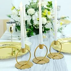 3 Metal Ring Taper Candle Holders With Round Base - Gold 13 3 Metal Ring Taper Candle Holders With Round Base - Gold -Optimal Home Decoration 3 metal ring taper candle holders with round base gold iron cand tp004 gold 29458990301247
