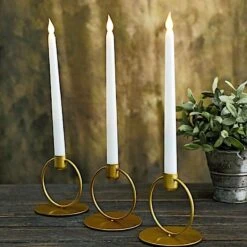 3 Metal Ring Taper Candle Holders With Round Base - Gold 16 3 Metal Ring Taper Candle Holders With Round Base - Gold -Optimal Home Decoration 3 metal ring taper candle holders with round base gold iron cand tp004 gold 29458990334015