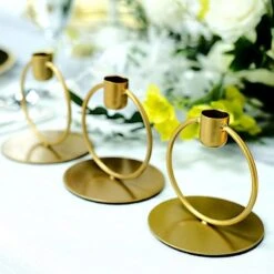 3 Metal Ring Taper Candle Holders With Round Base - Gold 14 3 Metal Ring Taper Candle Holders With Round Base - Gold -Optimal Home Decoration 3 metal ring taper candle holders with round base gold iron cand tp004 gold 29458990366783