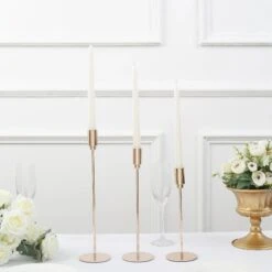 3 Metal Taper Candle Holders Candlestick Stands With Round Base - Gold 17 3 Metal Taper Candle Holders Candlestick Stands With Round Base - Gold -Optimal Home Decoration 3 metal taper candle stands with round solid base gold iron cand tp016 gold 30904990990399