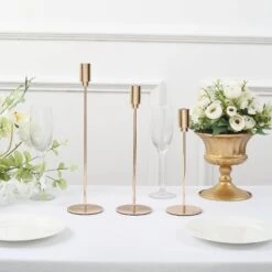 3 Metal Taper Candle Holders Candlestick Stands With Round Base - Gold 21 3 Metal Taper Candle Holders Candlestick Stands With Round Base - Gold -Optimal Home Decoration 3 metal taper candle stands with round solid base gold iron cand tp016 gold 30904991023167