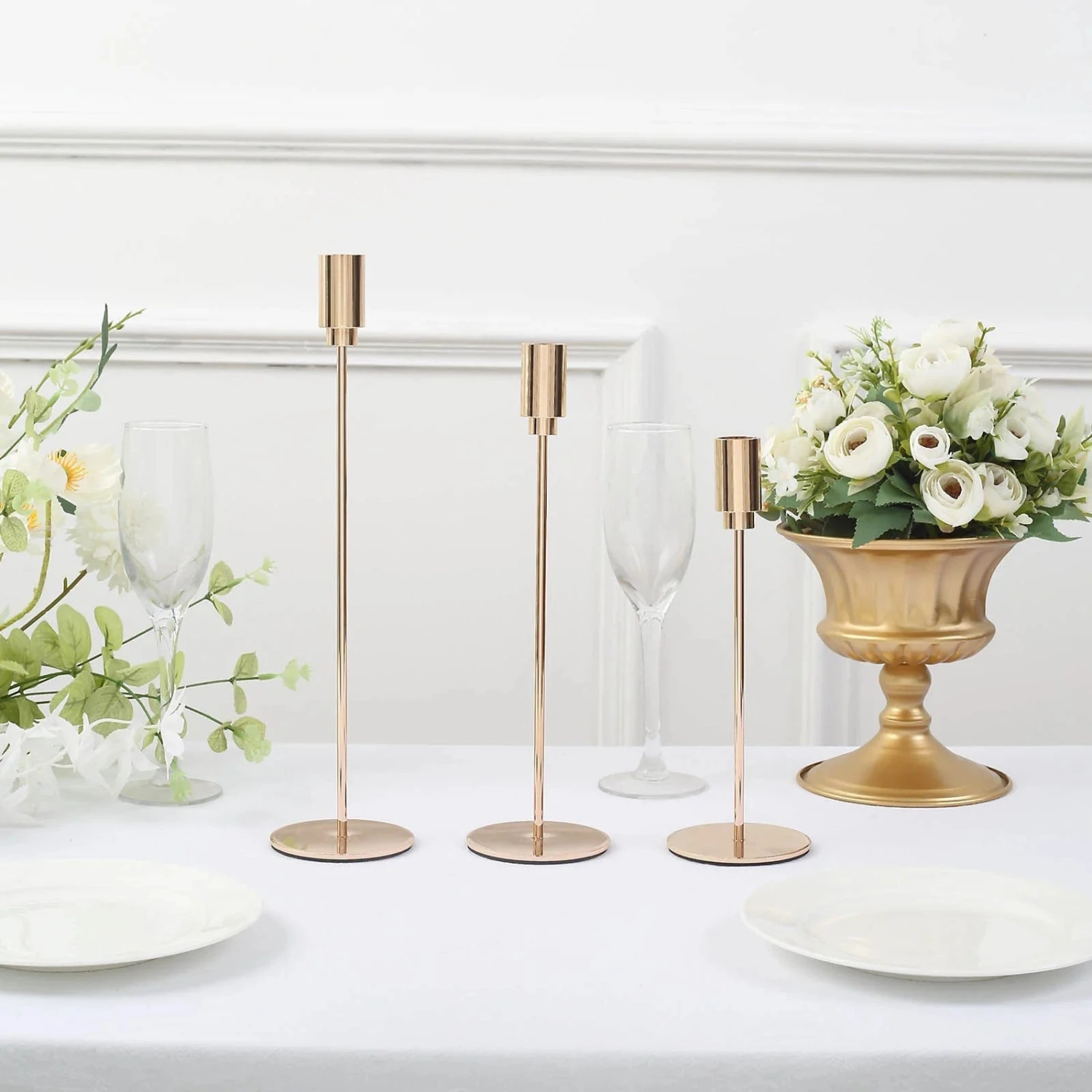 3 Metal Taper Candle Holders Candlestick Stands With Round Base - Gold 11 3 Metal Taper Candle Holders Candlestick Stands With Round Base - Gold - Image 9