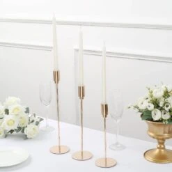 3 Metal Taper Candle Holders Candlestick Stands With Round Base - Gold 18 3 Metal Taper Candle Holders Candlestick Stands With Round Base - Gold -Optimal Home Decoration 3 metal taper candle stands with round solid base gold iron cand tp016 gold 30904991055935
