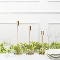 3 Metal Taper Candle Holders Candlestick Stands With Round Base - Gold 19 3 Metal Taper Candle Holders Candlestick Stands With Round Base - Gold -Optimal Home Decoration 3 metal taper candle stands with round solid base gold iron cand tp016 gold 30904991088703