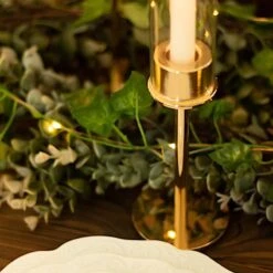 3 Metal Hurricane Taper Candle Holders With Clear Cylinder Glass Shades -Optimal Home Decoration 3 metal with glass taper candlestick holders centerpieces 30747121057855