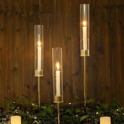 3 Metal Hurricane Taper Candle Holders With Clear Cylinder Glass Shades -Optimal Home Decoration 3 metal with glass taper candlestick holders centerpieces 30747121221695