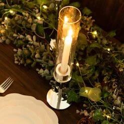 3 Metal Hurricane Taper Candle Holders With Clear Cylinder Glass Shades -Optimal Home Decoration 3 metal with glass taper candlestick holders centerpieces 30747121483839