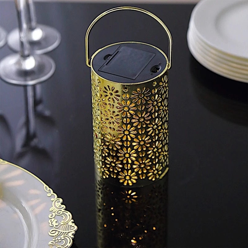 3 Metallic 3" X 5" Plastic LED Lantern Lamps With Flower Design - Gold 6 3 Metallic 3" X 5" Plastic LED Lantern Lamps With Flower Design - Gold - Image 4
