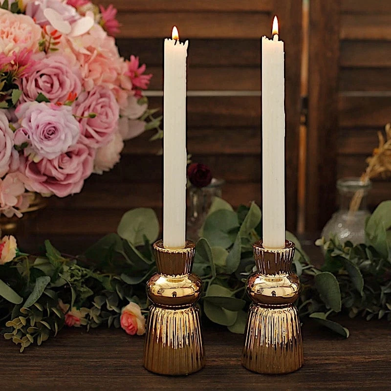 3 Metallic 5" Fluted Ball Neck Ribbed Ceramic Taper Candle Holders - Gold 8 3 Metallic 5" Fluted Ball Neck Ribbed Ceramic Taper Candle Holders - Gold - Image 6