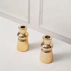 3 Metallic 5" Fluted Ball Neck Ribbed Ceramic Taper Candle Holders - Gold 14 3 Metallic 5" Fluted Ball Neck Ribbed Ceramic Taper Candle Holders - Gold -Optimal Home Decoration 3 metallic 5 fluted ball neck ribbed ceramic taper candle holders gold cand hold tp003 5 gold 30898600968255