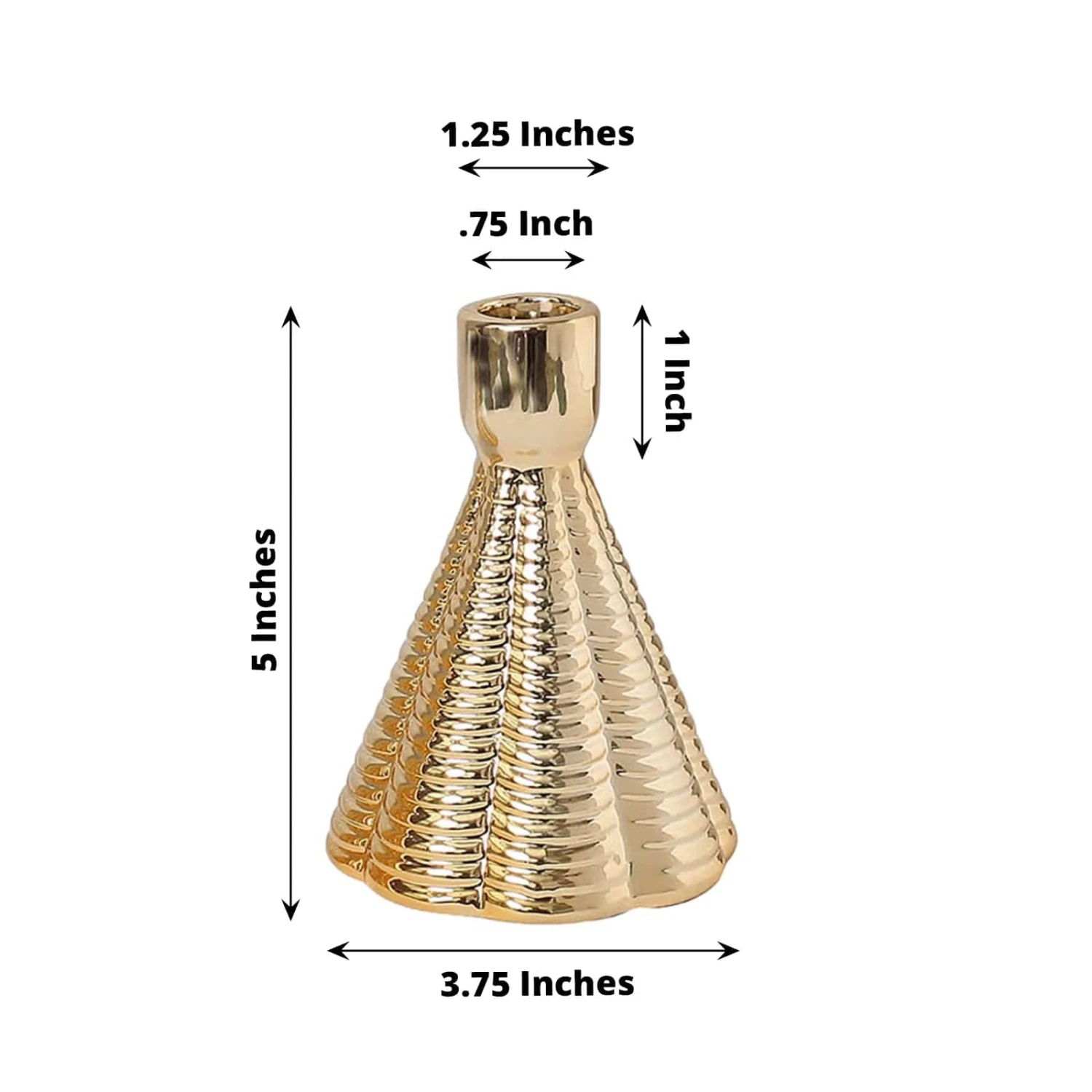 3 Metallic 5" Cone Shaped Ribbed Ceramic Taper Candle Holders - Gold 4 3 Metallic 5" Cone Shaped Ribbed Ceramic Taper Candle Holders - Gold - Image 2