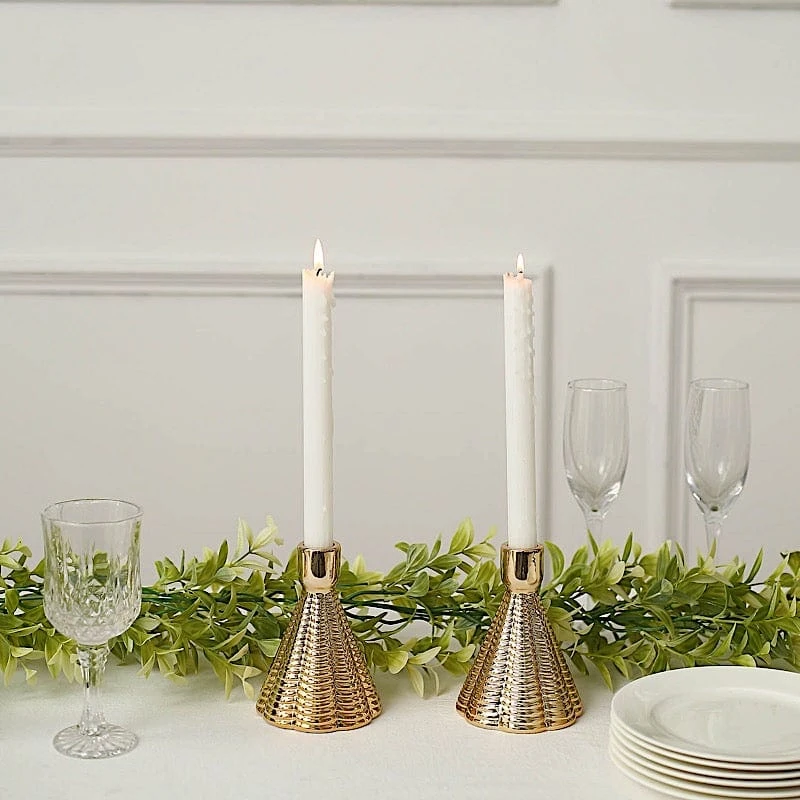 3 Metallic 5" Cone Shaped Ribbed Ceramic Taper Candle Holders - Gold 13 3 Metallic 5" Cone Shaped Ribbed Ceramic Taper Candle Holders - Gold - Image 11
