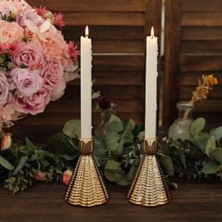 3 Metallic 5" Cone Shaped Ribbed Ceramic Taper Candle Holders - Gold 22 3 Metallic 5" Cone Shaped Ribbed Ceramic Taper Candle Holders - Gold -Optimal Home Decoration 3 metallic 5 ribbed ceramic taper candle holders gold cand hold tp002 5 gold 30898358124607