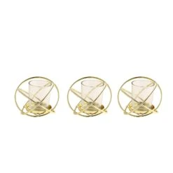 3 Pcs 3" Tall Geometric Metal Round Votive Candle Holders Flower Vases - Gold