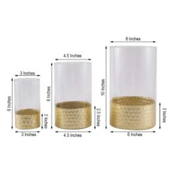 3 Pcs 6" 8" 10" Glass Cylinder Honeycomb Rim Vases - Clear With Gold -Optimal Home Decoration 3 pcs 6 8 10 glass cylinder honeycomb rim vases clear with gold vase a26 set01 gold 28586087907391