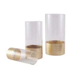 3 Pcs 8" 10" 12" Glass Cylinder Honeycomb Rim Vases - Clear With Gold 14 3 Pcs 8" 10" 12" Glass Cylinder Honeycomb Rim Vases - Clear With Gold -Optimal Home Decoration 3 pcs 8 10 12 glass cylinder honeycomb rim vases clear with gold vase a26 set02 gold 13819760738367