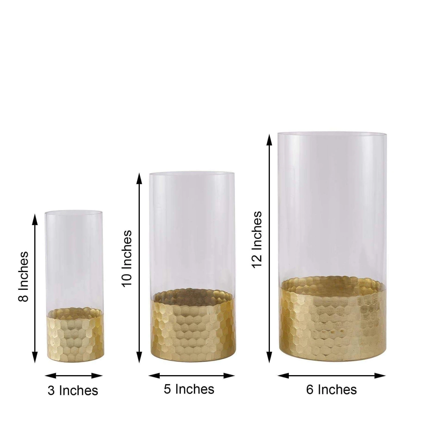 3 Pcs 8" 10" 12" Glass Cylinder Honeycomb Rim Vases - Clear With Gold 9 3 Pcs 8" 10" 12" Glass Cylinder Honeycomb Rim Vases - Clear With Gold - Image 7