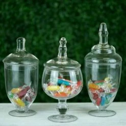 3 Pcs 9" 10" 11" Tall Glass Apothecary Jars Containers With Lids - Clear -Optimal Home Decoration 3 pcs 9 10 11 tall glass apothecary jars containers with lids clear glas jar07 clr 27927896916031