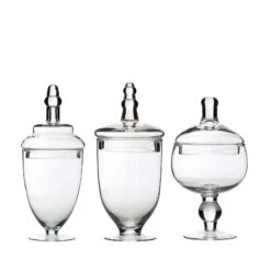3 Pcs 9" 10" 11" Tall Glass Apothecary Jars Containers With Lids - Clear