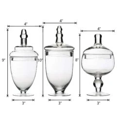 3 Pcs 9" 10" 11" Tall Glass Apothecary Jars Containers With Lids - Clear -Optimal Home Decoration 3 pcs 9 10 11 tall glass apothecary jars containers with lids clear glas jar07 clr 5170806915135