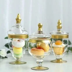 3 Pcs Glass Apothecary Jars Containers With Lids - Clear With Gold Trim 17 3 Pcs Glass Apothecary Jars Containers With Lids - Clear With Gold Trim -Optimal Home Decoration 3 pcs glass apothecary jars containers with lids clear with gold trim glas jar07 gold 14211532390463