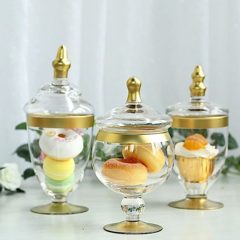 3 Pcs Glass Apothecary Jars Containers With Lids - Clear With Gold Trim 10 3 Pcs Glass Apothecary Jars Containers With Lids - Clear With Gold Trim - Image 8
