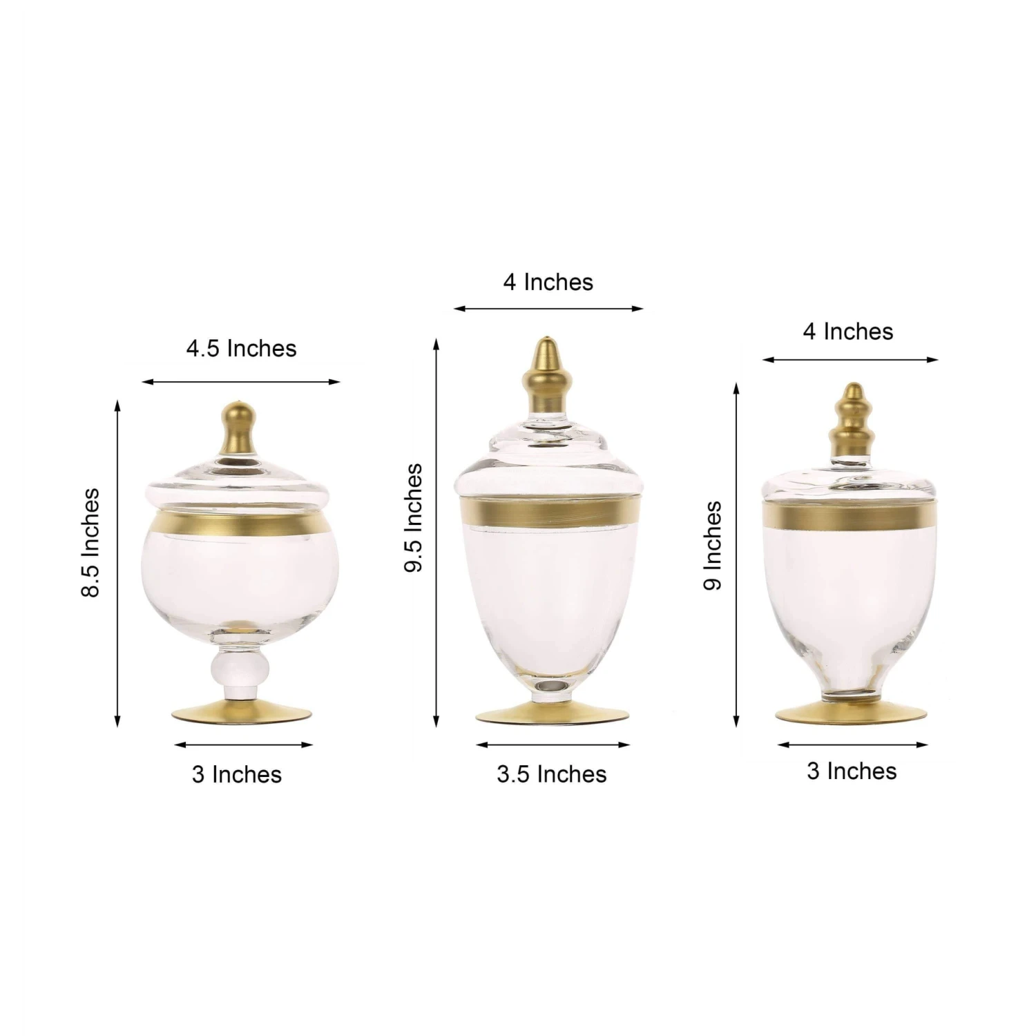 3 Pcs Glass Apothecary Jars Containers With Lids - Clear With Gold Trim 4 3 Pcs Glass Apothecary Jars Containers With Lids - Clear With Gold Trim - Image 2