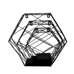 3 Pcs Hexagon Metal With Wood Geometric Floating Shelves -Optimal Home Decoration 3 pcs hexagon metal with wood geometric floating shelves 28968488828991