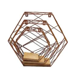 3 Pcs Hexagon Metal With Wood Geometric Floating Shelves -Optimal Home Decoration 3 pcs hexagon metal with wood geometric floating shelves 28968489123903