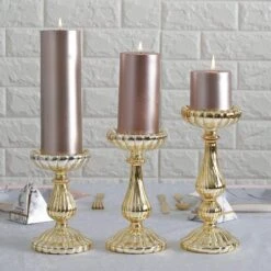 3 Pcs Mercury Glass Pillar Candle Holders Wedding Centerpieces