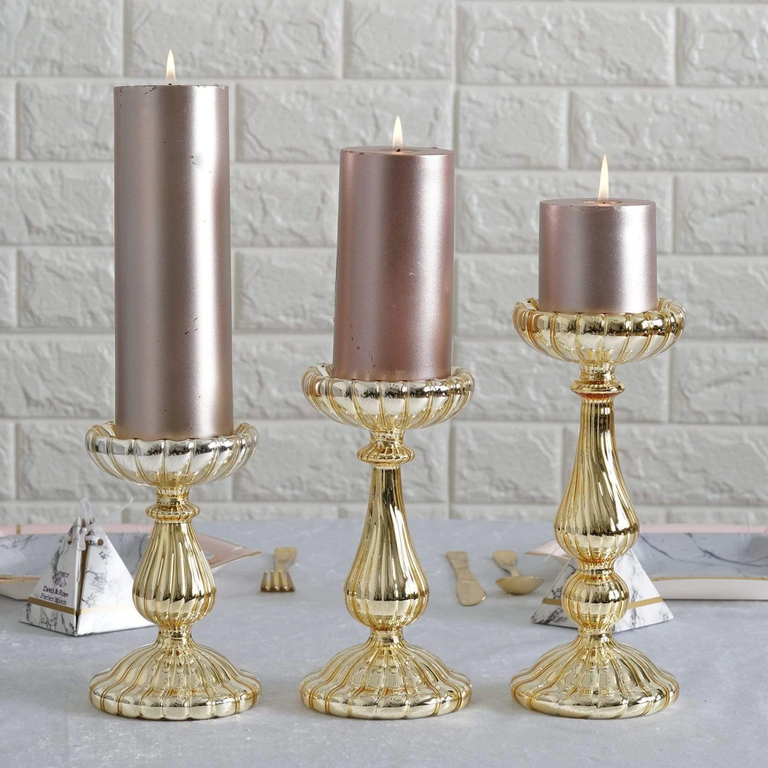 3 Pcs Mercury Glass Pillar Candle Holders Wedding Centerpieces 3 3 Pcs Mercury Glass Pillar Candle Holders Wedding Centerpieces