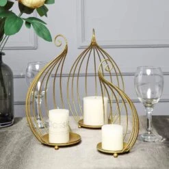 3 Pcs Metal Candle Holders Half Lanterns Wedding Centerpieces - Gold -Optimal Home Decoration 3 pcs metal candle holders half lanterns wedding centerpieces gold iron bask01 gold 28500421312575