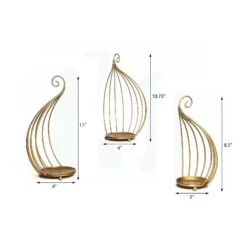 3 Pcs Metal Candle Holders Half Lanterns Wedding Centerpieces - Gold -Optimal Home Decoration 3 pcs metal candle holders half lanterns wedding centerpieces gold iron bask01 gold 4746944446527