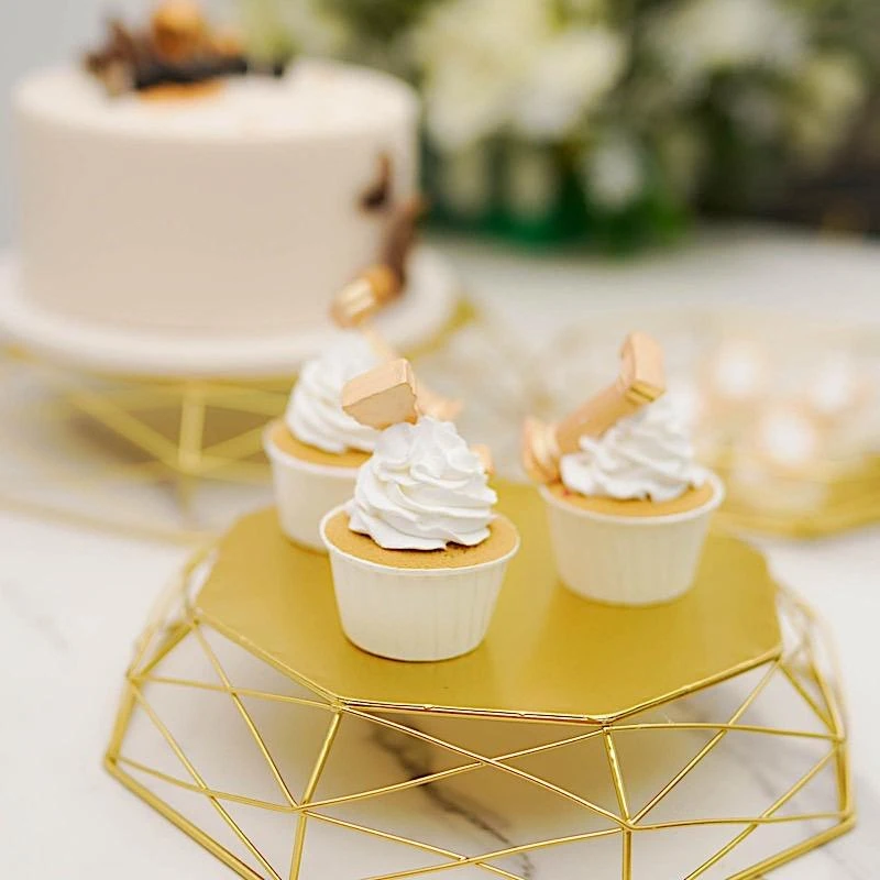 3 Pcs Octagon Geometric Metal Cake Stands Dessert Riser - Gold 5 3 Pcs Octagon Geometric Metal Cake Stands Dessert Riser - Gold - Image 3