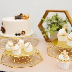 3 Pcs Octagon Geometric Metal Cake Stands Dessert Riser - Gold 16 3 Pcs Octagon Geometric Metal Cake Stands Dessert Riser - Gold -Optimal Home Decoration 3 pcs metal octagon base cake stands gold chdlr cake14 set gold 28617044656191