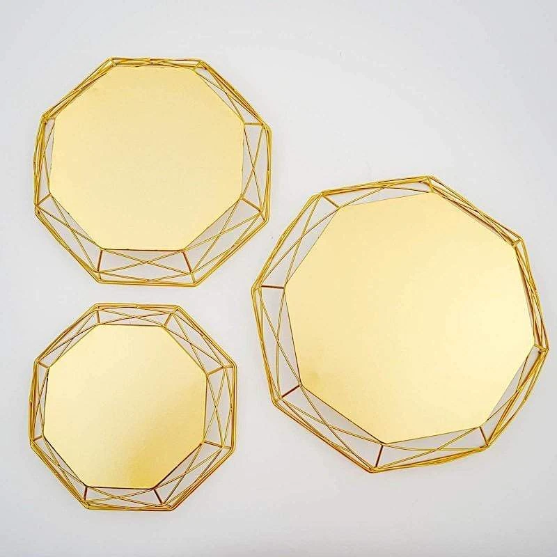 3 Pcs Octagon Geometric Metal Cake Stands Dessert Riser - Gold 3 3 Pcs Octagon Geometric Metal Cake Stands Dessert Riser - Gold