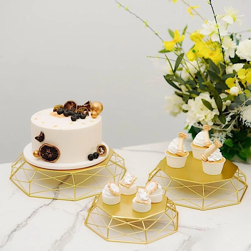 3 Pcs Octagon Geometric Metal Cake Stands Dessert Riser - Gold 11 3 Pcs Octagon Geometric Metal Cake Stands Dessert Riser - Gold - Image 9