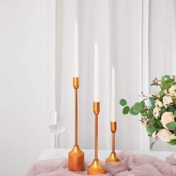 3 Taper Candle Holders Candlestick With Heavy Metal Base - Gold -Optimal Home Decoration 3 pcs metal taper candlestick holders gold iron cand tp010 set gold 29179128873023