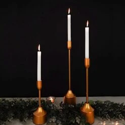 3 Taper Candle Holders Candlestick With Heavy Metal Base - Gold -Optimal Home Decoration 3 pcs metal taper candlestick holders gold iron cand tp010 set gold 29179129299007